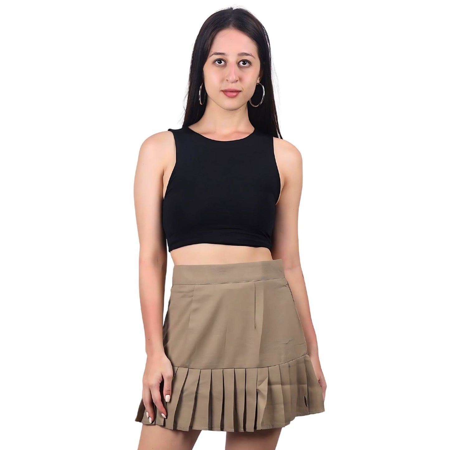 Women’s High-Waisted Pleated Skater Skirt with attached shorts