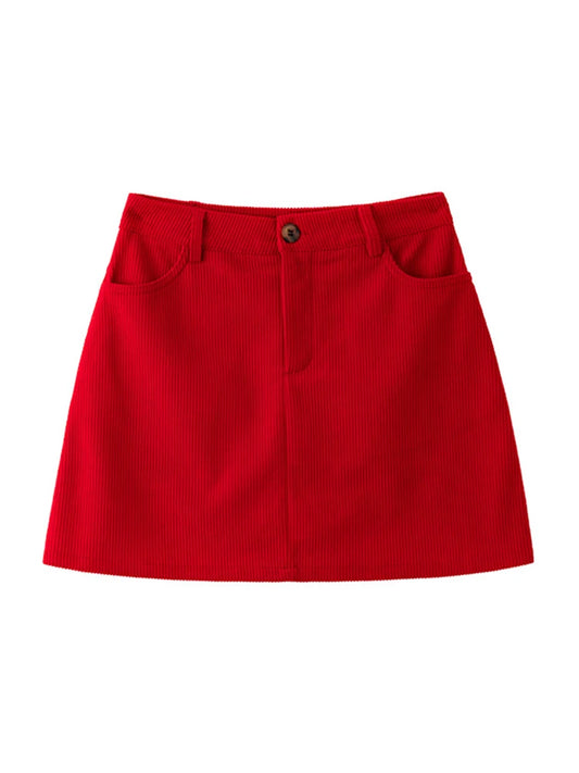 Corduroy A-Line Mini Skirt with Inner Shorts for Women