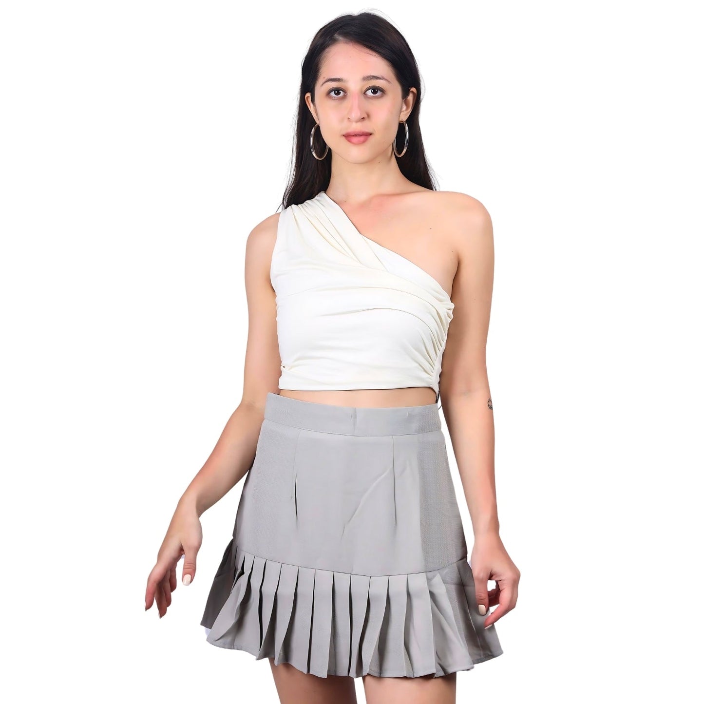 Women’s High-Waisted Pleated Skater Skirt with attached shorts