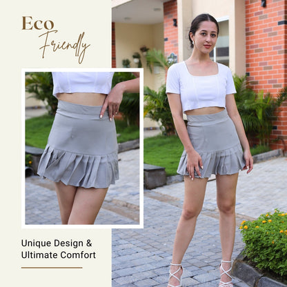 Women’s High-Waisted Pleated Skater Skirt with attached shorts