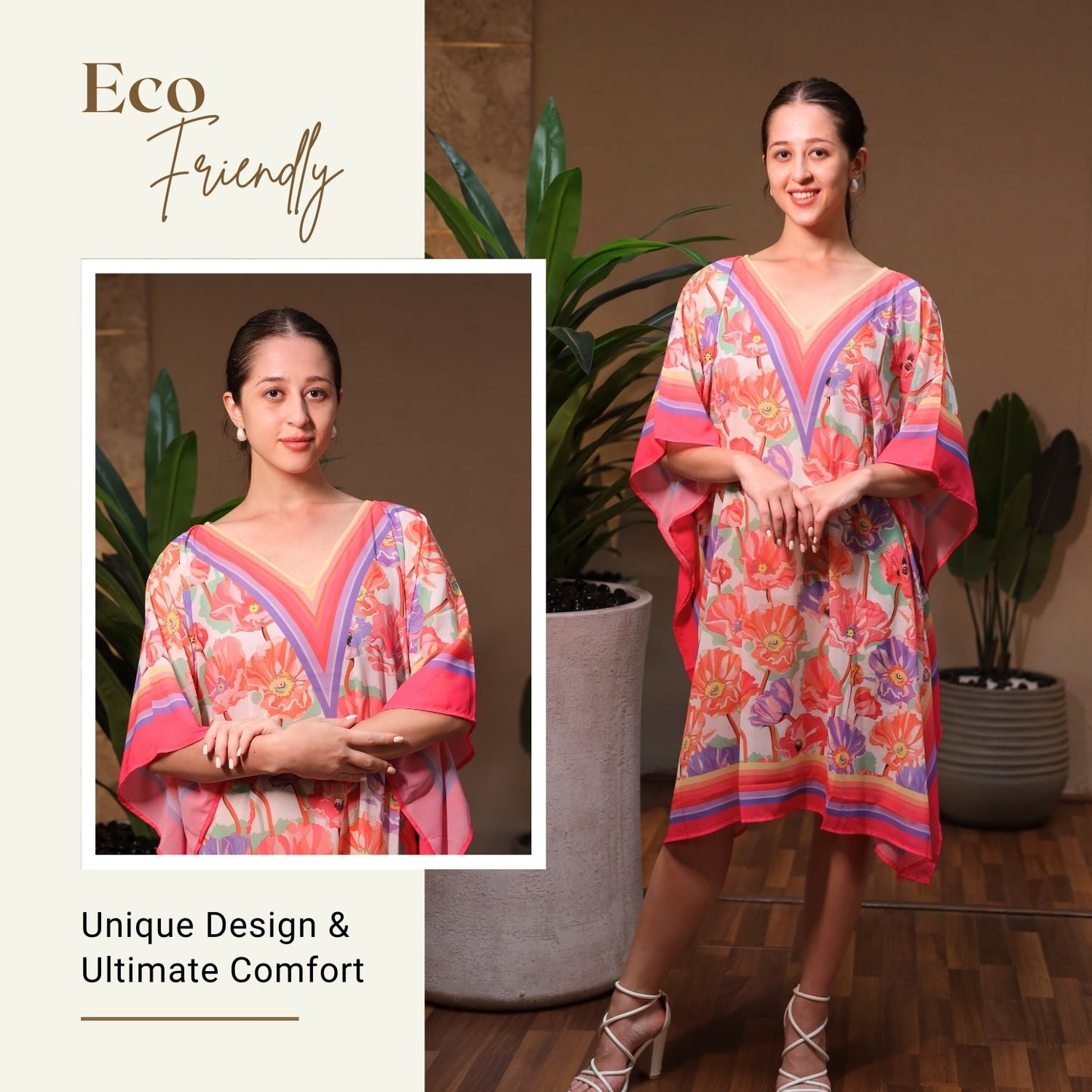 Tropical Poppy V-Neck Kaftan – Colorful Floral Paradise | GloFash - FashionZapp.com
