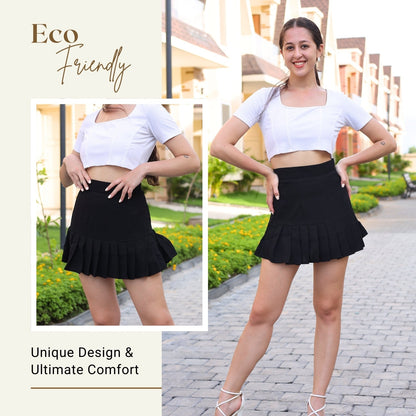 Women’s High-Waisted Pleated Skater Skirt with attached shorts