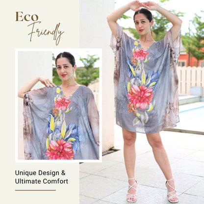 Floral Print Asymmetrical Kaftan Dress with Kimono Sleeves | GloFash - FashionZapp.com