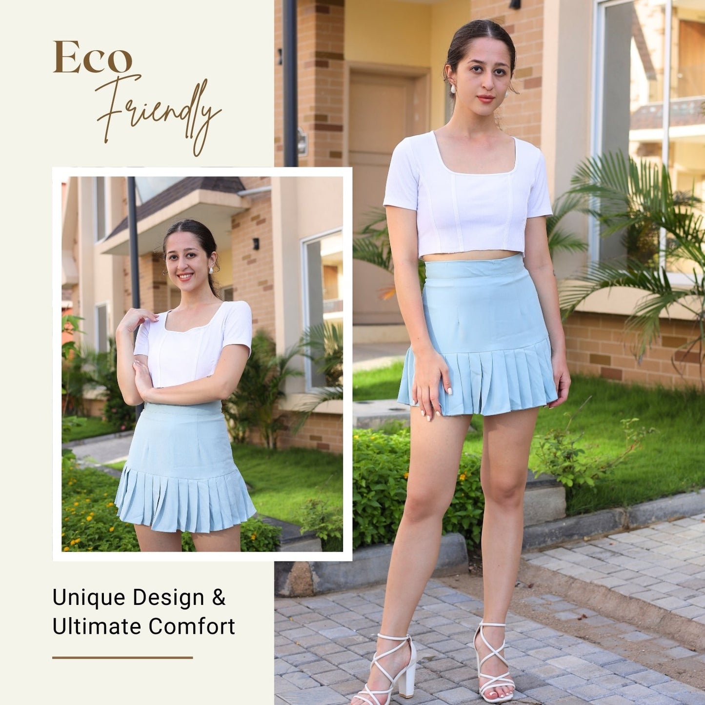 Women’s High-Waisted Pleated Skater Skirt with attached shorts