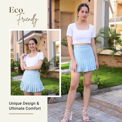 Women’s High-Waisted Pleated Skater Skirt with attached shorts