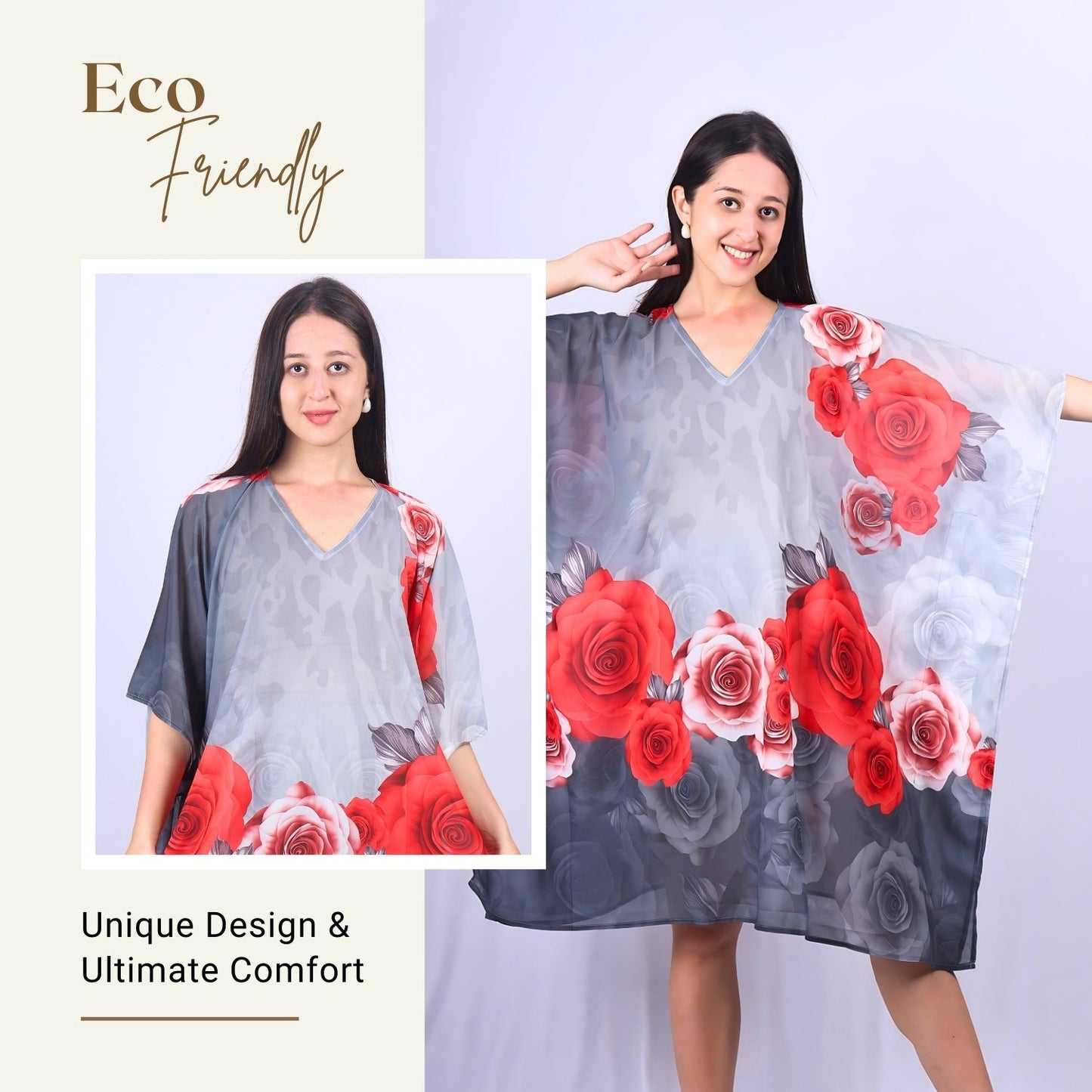 Romantic Rose Garden V-Neck Kaftan Dress | GloFash - FashionZapp.com