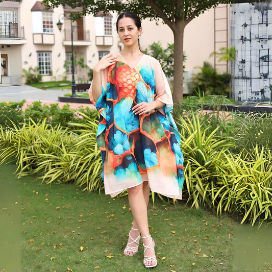Serene Sunset Abstract Floral Kaftan Dress | GloFash - FashionZapp.com