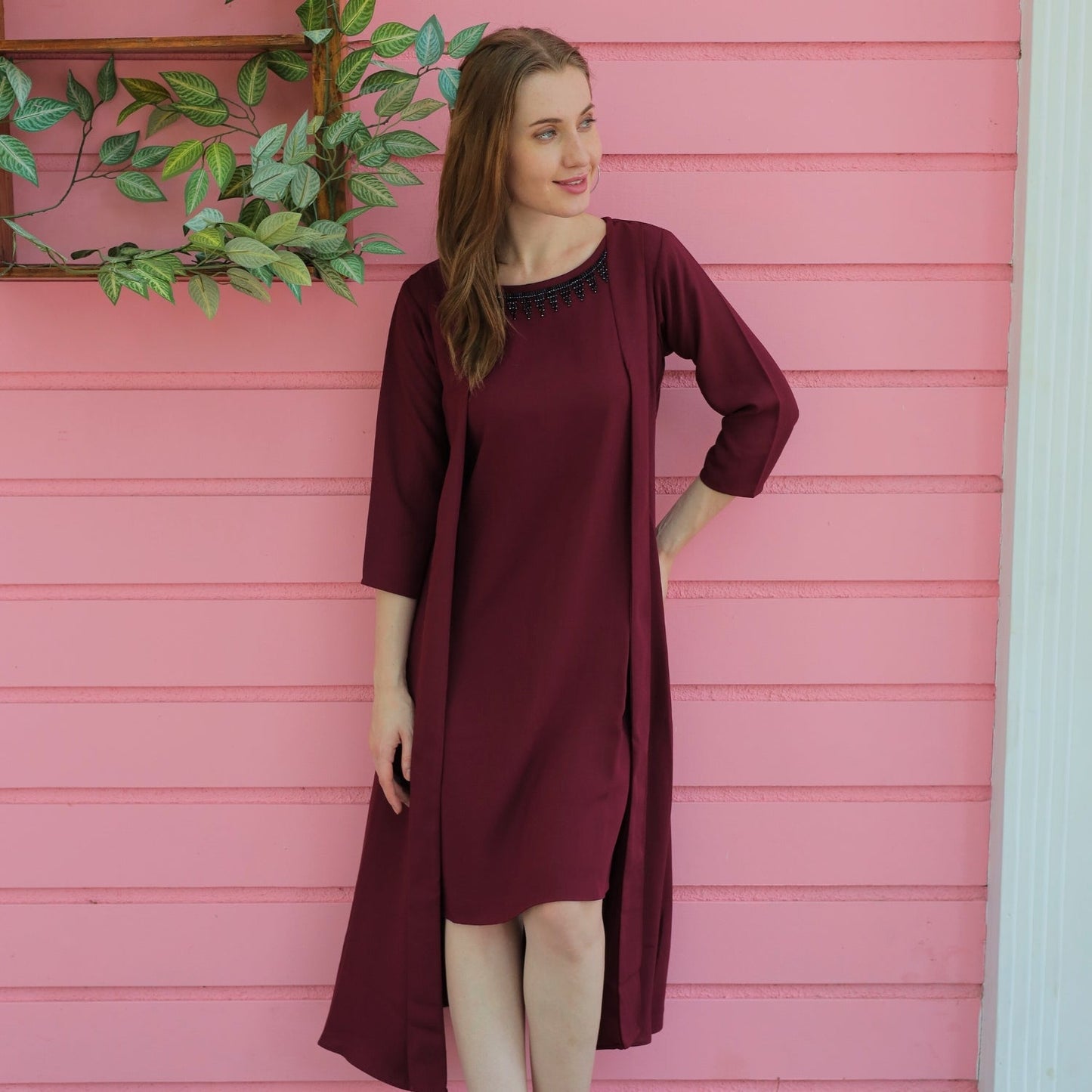 Round Neck Blended Georgette Summer Dress for Women