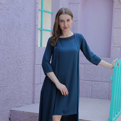 Round Neck Blended Georgette Summer Dress for Women