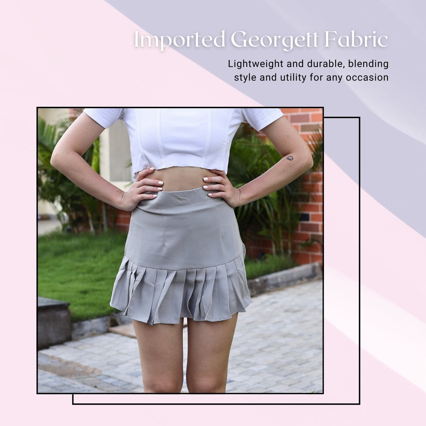 Women’s High-Waisted Pleated Skater Skirt with attached shorts