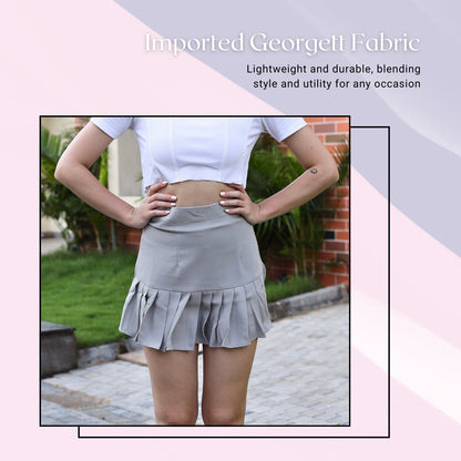 Women’s High-Waisted Pleated Skater Skirt with attached shorts