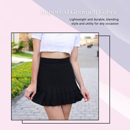 Women’s High-Waisted Pleated Skater Skirt with attached shorts