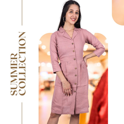 Women's V-Neck Summer Casual 3/4 Sleeve Button-Down Dress - FashionZapp.com