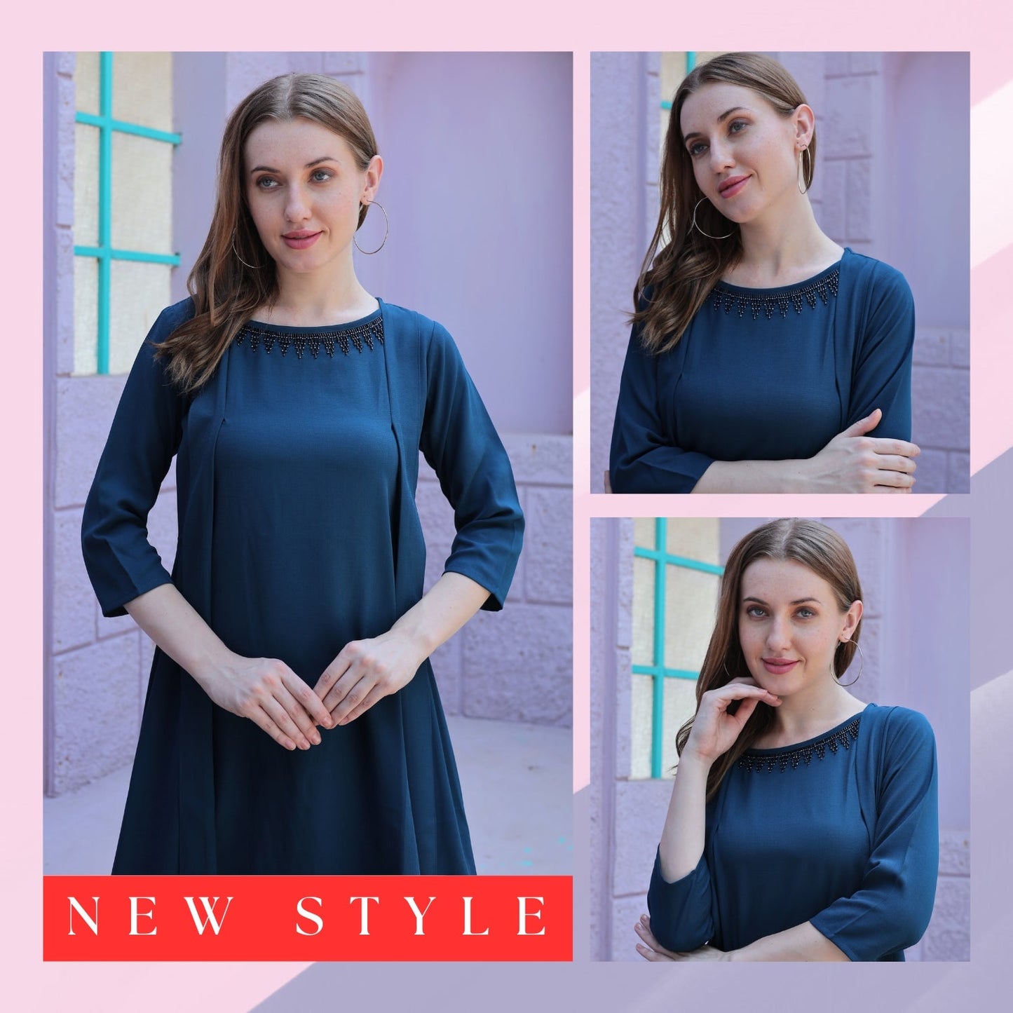 Round Neck Blended Georgette Summer Dress for Women