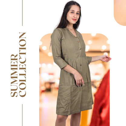 Women's V-Neck Summer Casual 3/4 Sleeve Button-Down Dress - FashionZapp.com