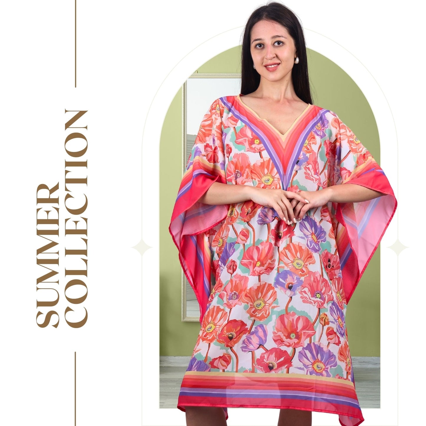 Tropical Poppy V-Neck Kaftan – Colorful Floral Paradise | GloFash - FashionZapp.com