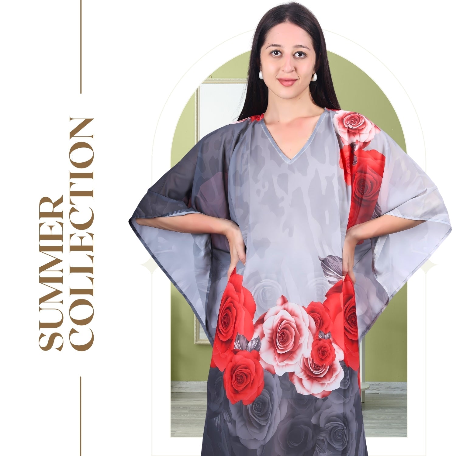 Romantic Rose Garden V-Neck Kaftan Dress | GloFash - FashionZapp.com