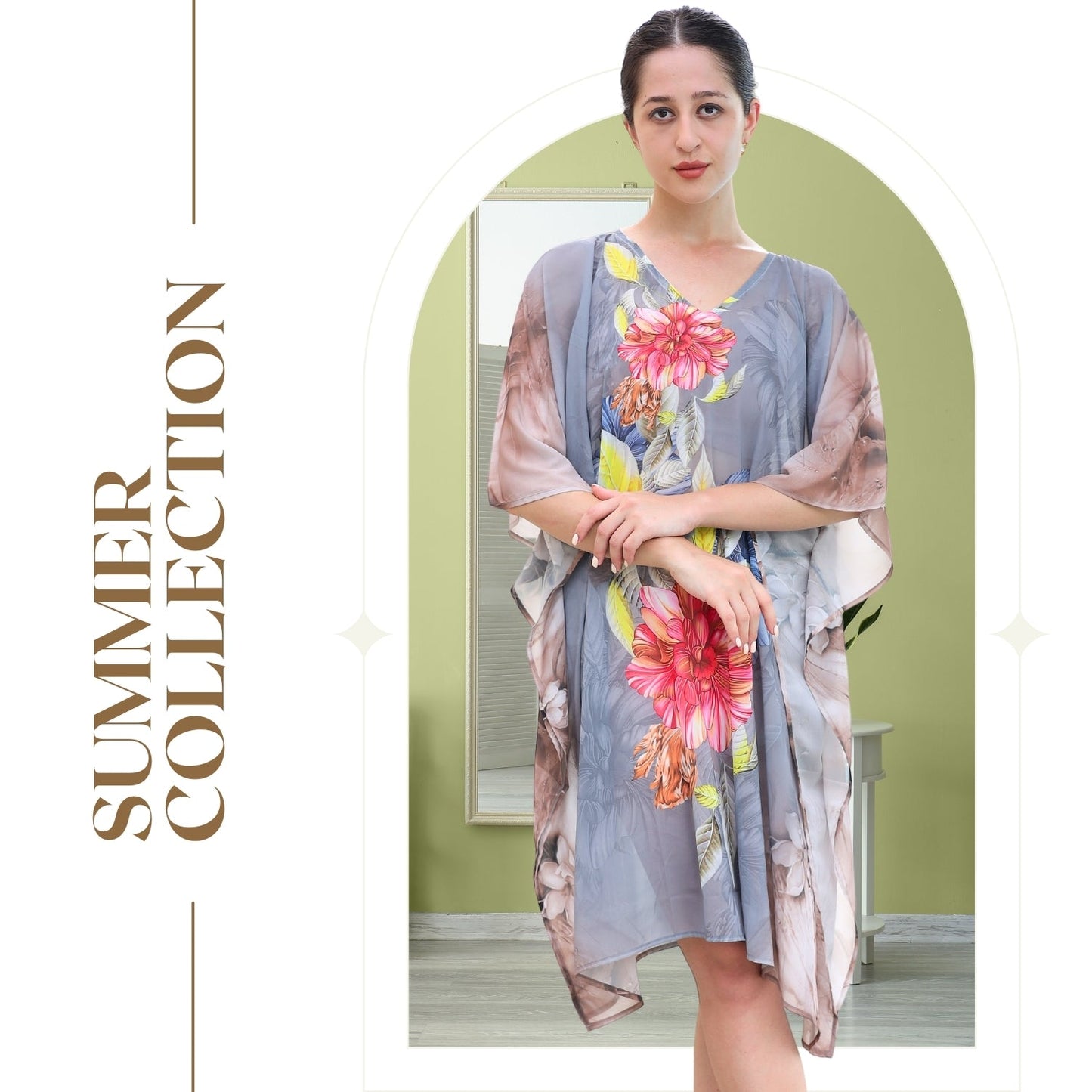 Floral Print Asymmetrical Kaftan Dress with Kimono Sleeves | GloFash - FashionZapp.com