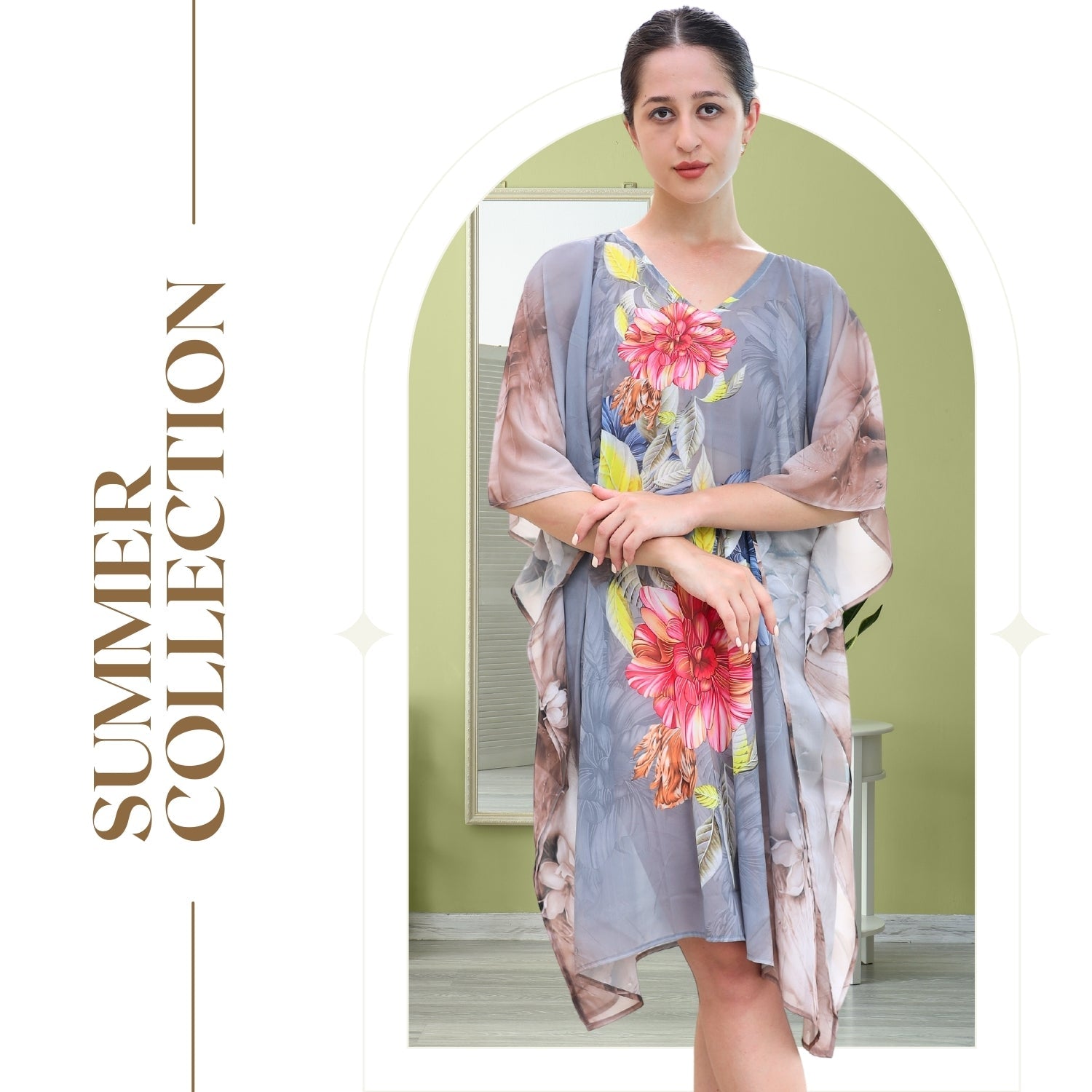 Floral Print Asymmetrical Kaftan Dress with Kimono Sleeves | GloFash - FashionZapp.com