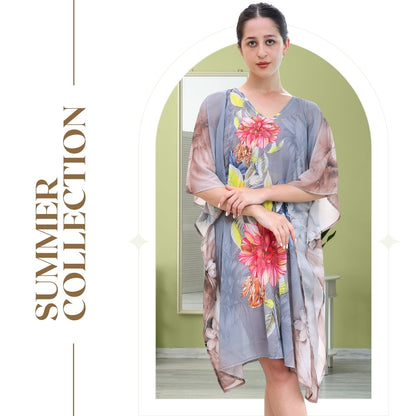 Floral Print Asymmetrical Kaftan Dress with Kimono Sleeves | GloFash - FashionZapp.com