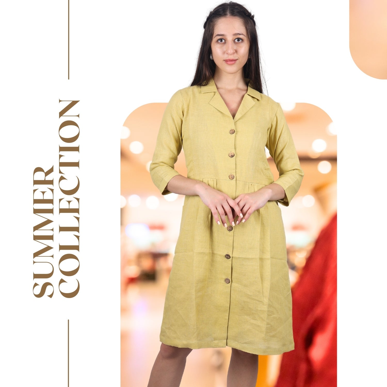 Women's V-Neck Summer Casual 3/4 Sleeve Button-Down Dress - FashionZapp.com