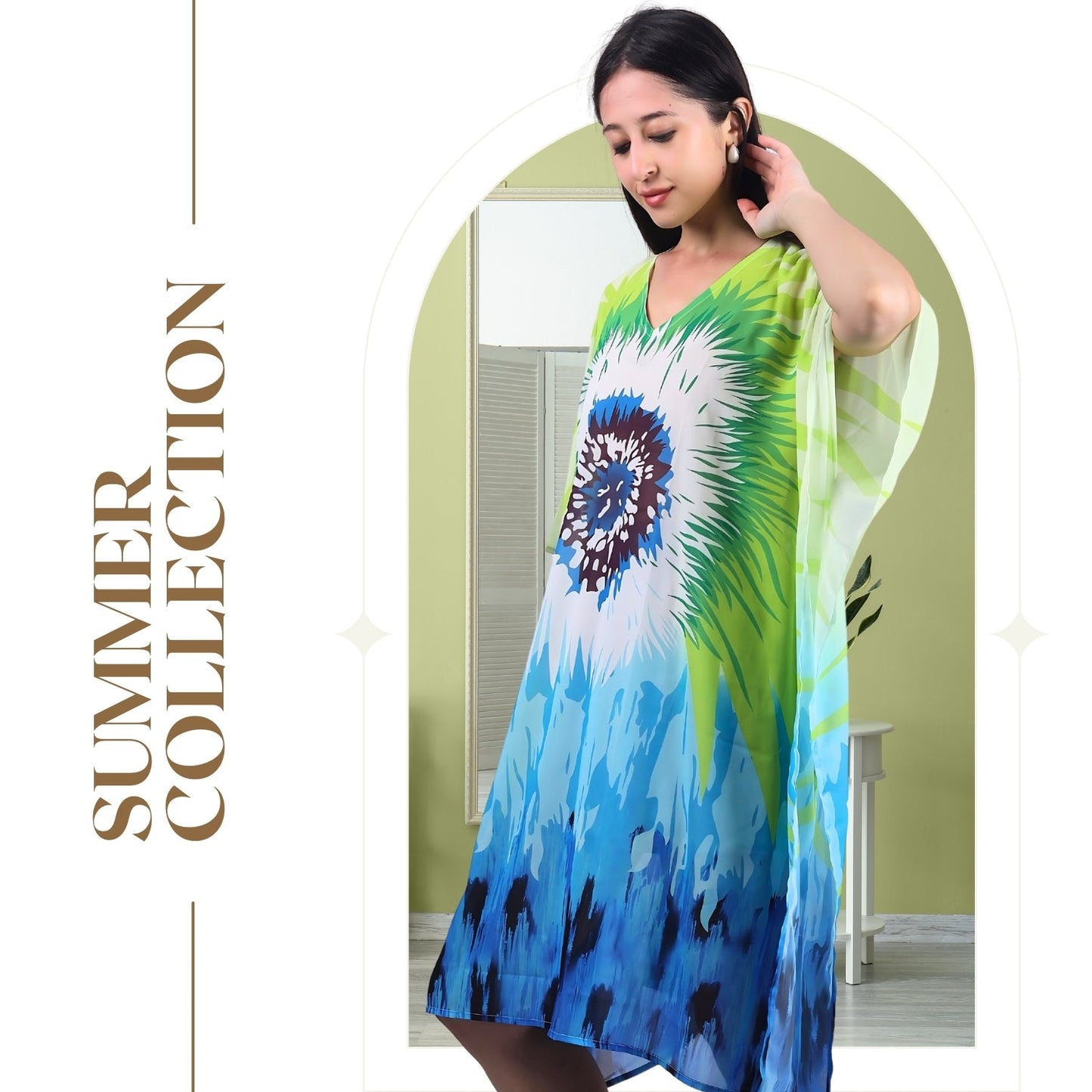 Tropical Vibes Tie-Dye V-Neck Kaftan Dress | GloFash - FashionZapp.com