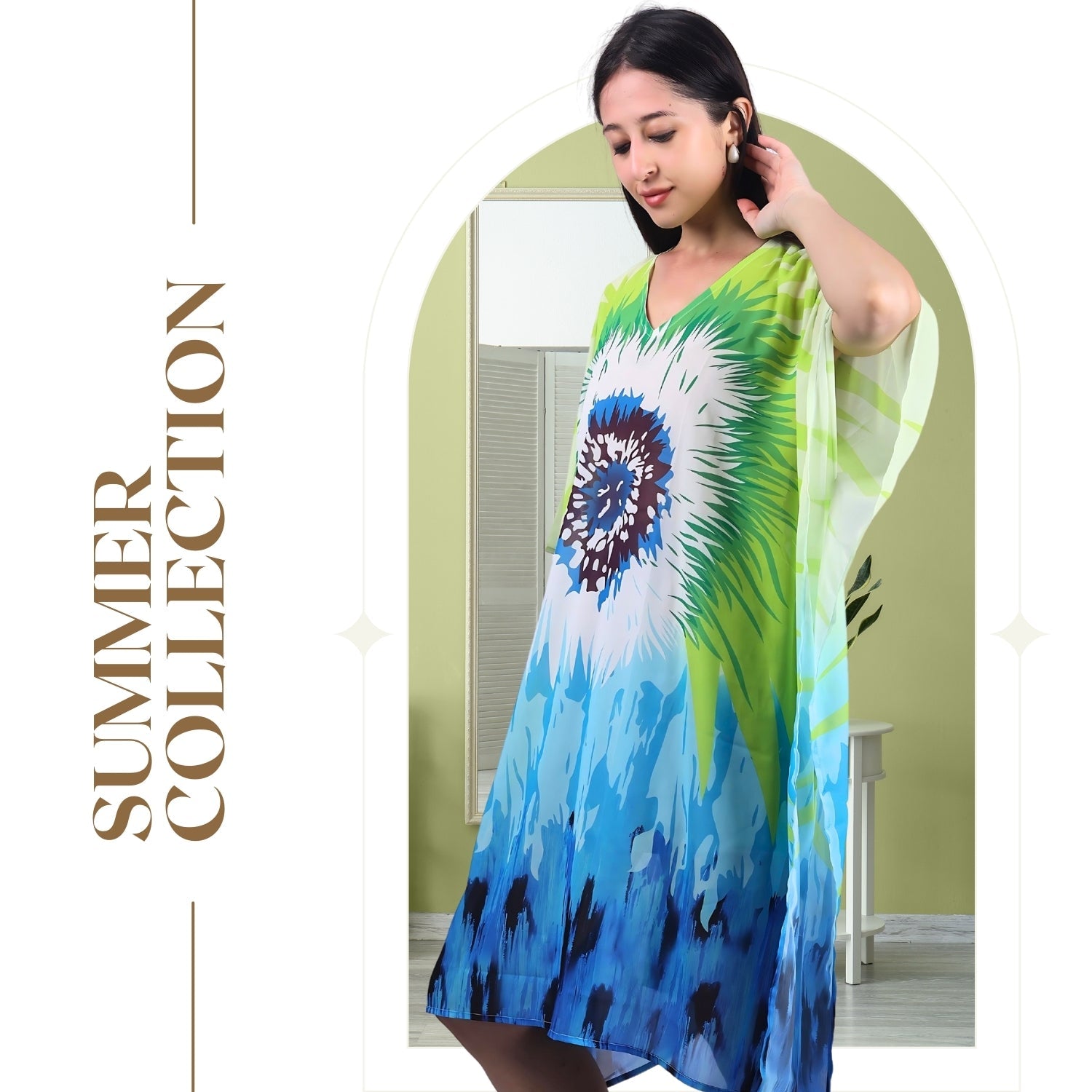 Tropical Vibes Tie-Dye V-Neck Kaftan Dress | GloFash - FashionZapp.com