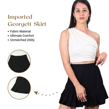 Women’s High-Waisted Pleated Skater Skirt with attached shorts
