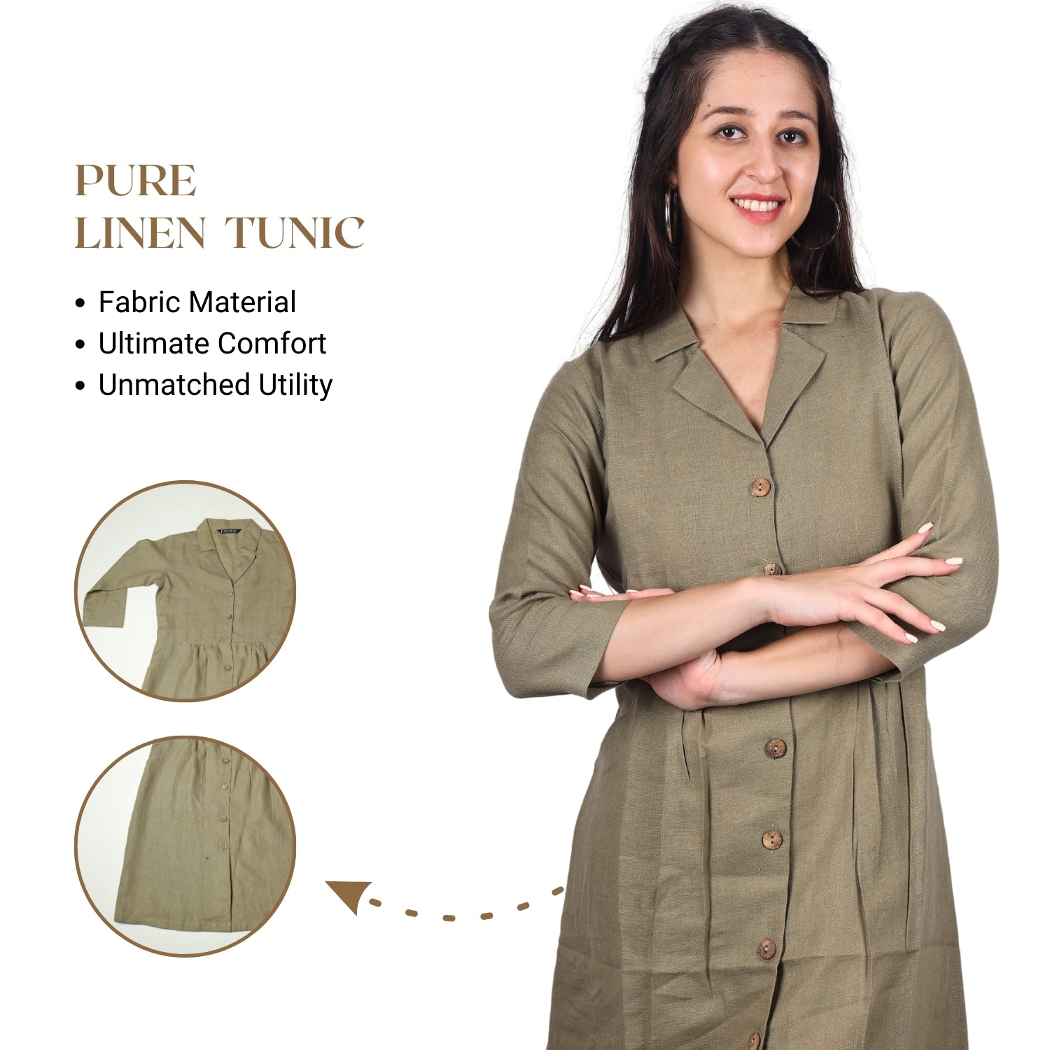 Women's V-Neck Summer Casual 3/4 Sleeve Button-Down Dress - FashionZapp.com