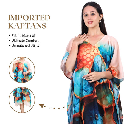 Serene Sunset Abstract Floral Kaftan Dress | GloFash - FashionZapp.com