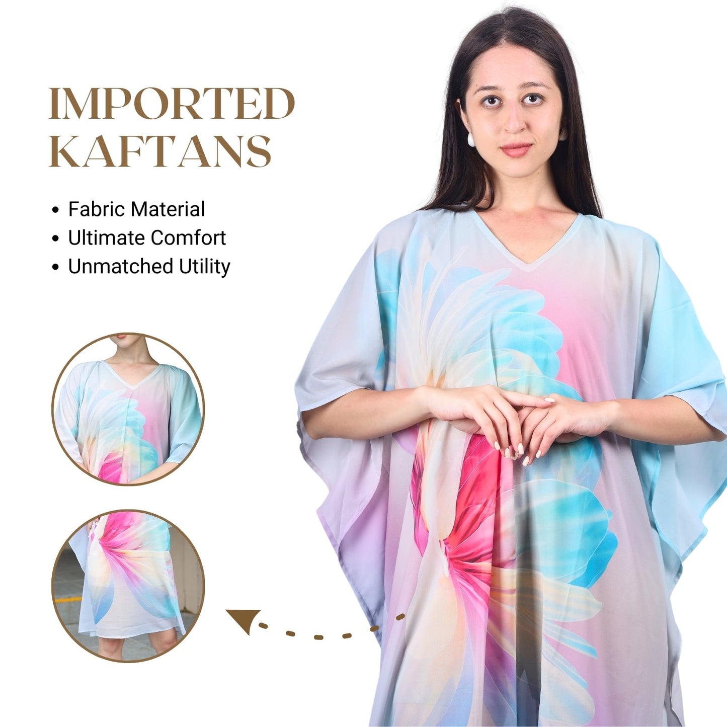 Pastel Abstract Floral Print Kaftan Dress with Batwing Sleeves | GloFash - FashionZapp.com