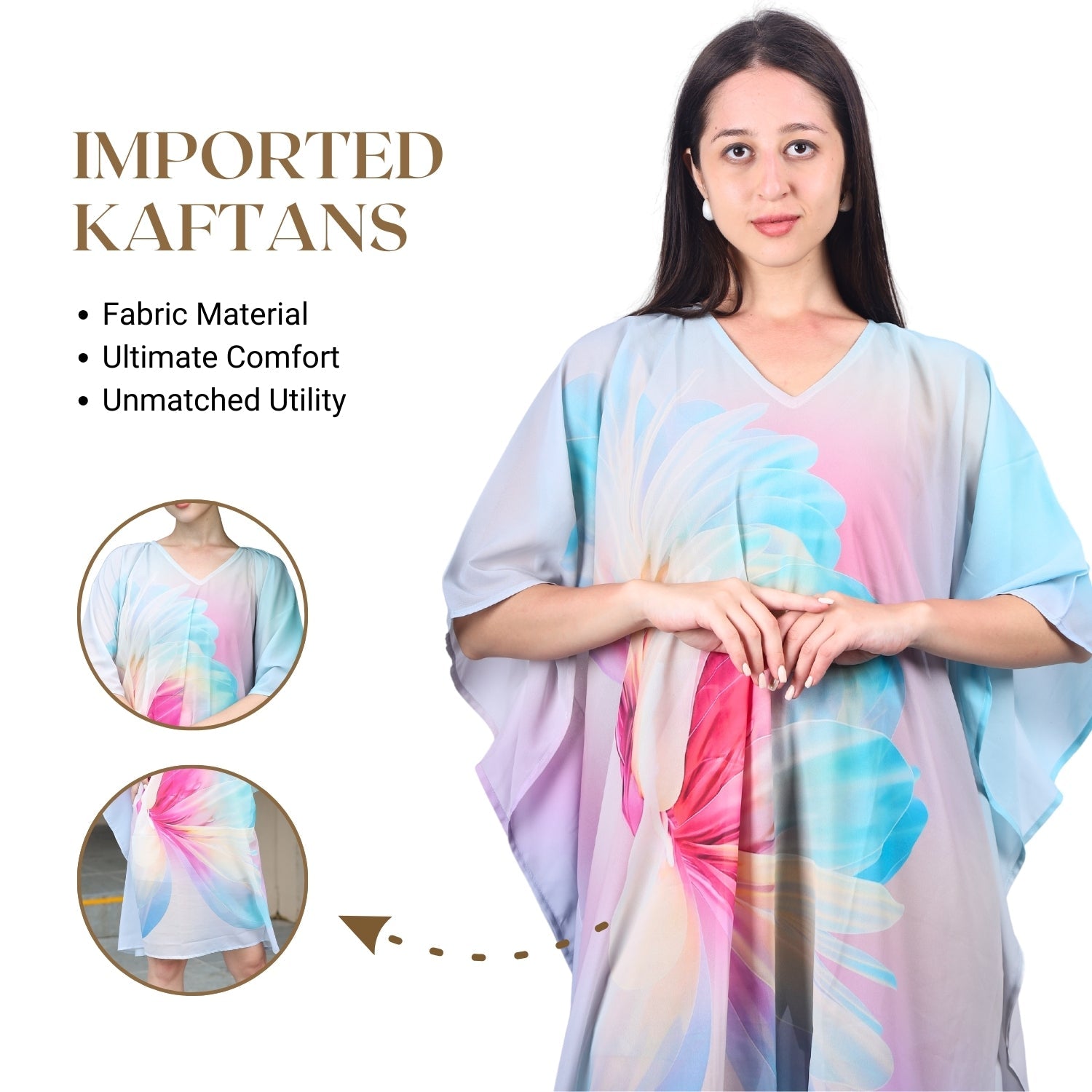 Pastel Abstract Floral Print Kaftan Dress with Batwing Sleeves | GloFash - FashionZapp.com