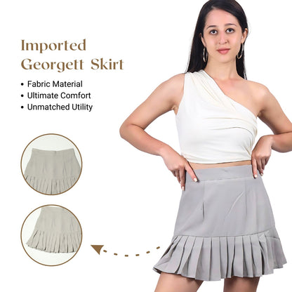 Women’s High-Waisted Pleated Skater Skirt with attached shorts