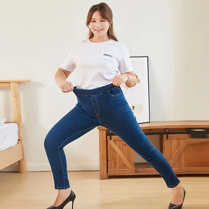 Women  Jeans for Curvy  Elastic Waist Stretchy Denim Pants Tummy Control Mom Jeans 4XL ouc551