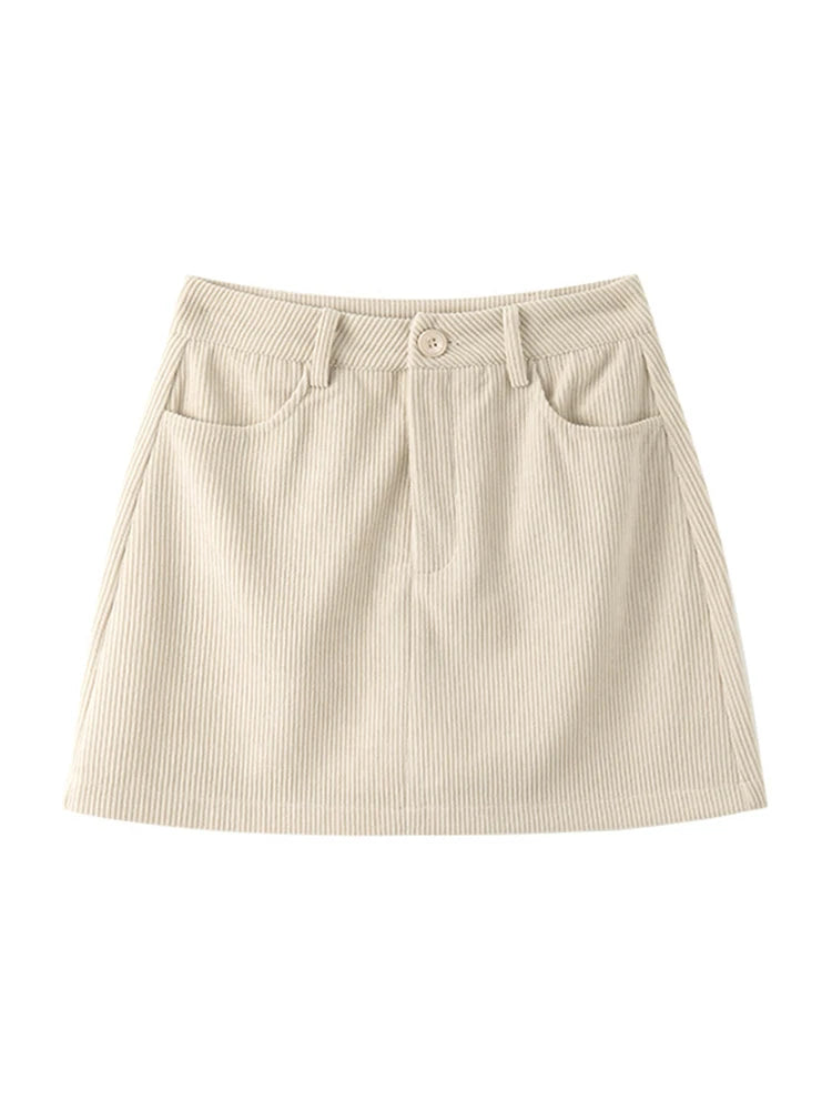 Corduroy A-Line Mini Skirt with Inner Shorts for Women