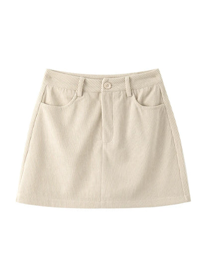 Corduroy A-Line Mini Skirt with Inner Shorts for Women