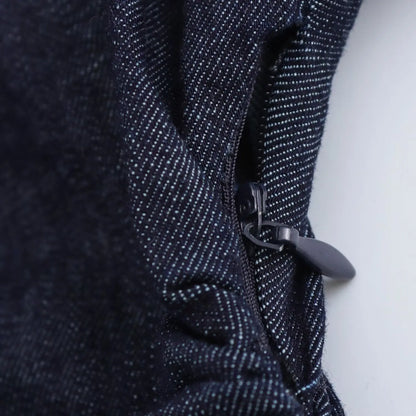 Denim Midi Dress Lapel V-Neck Slim Fit Waist Casual Dress