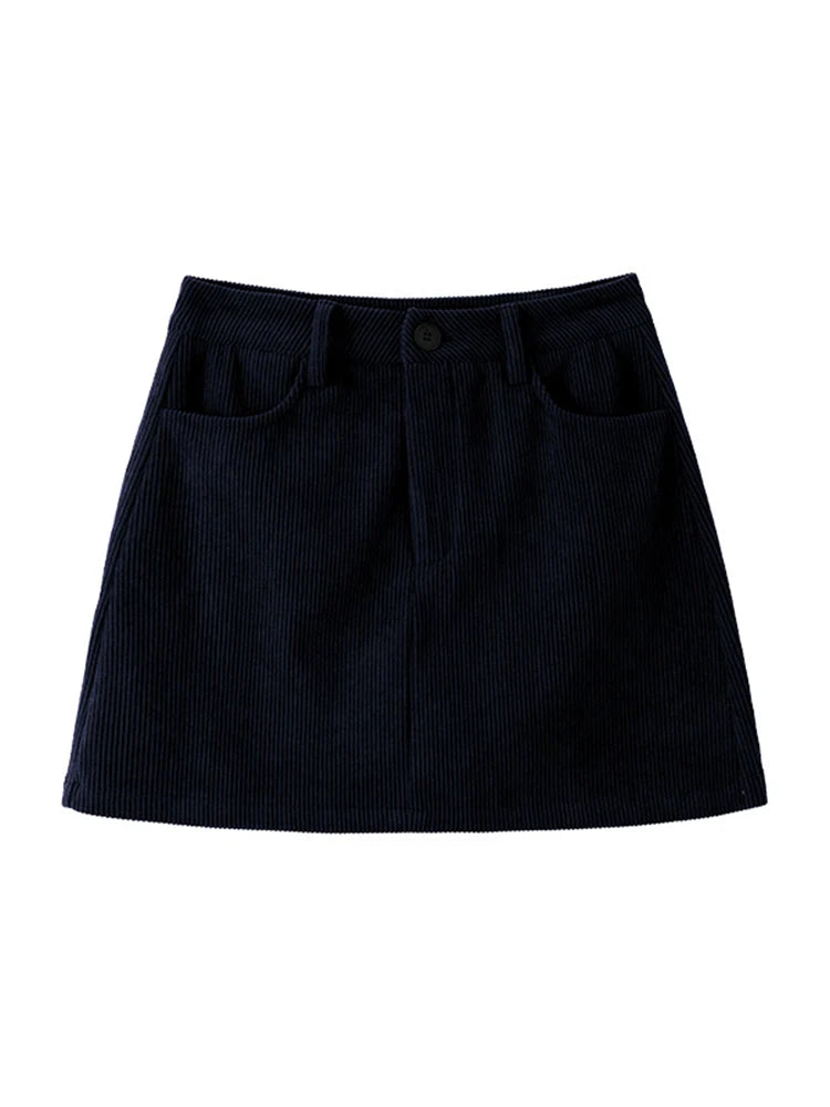 Corduroy A-Line Mini Skirt with Inner Shorts for Women