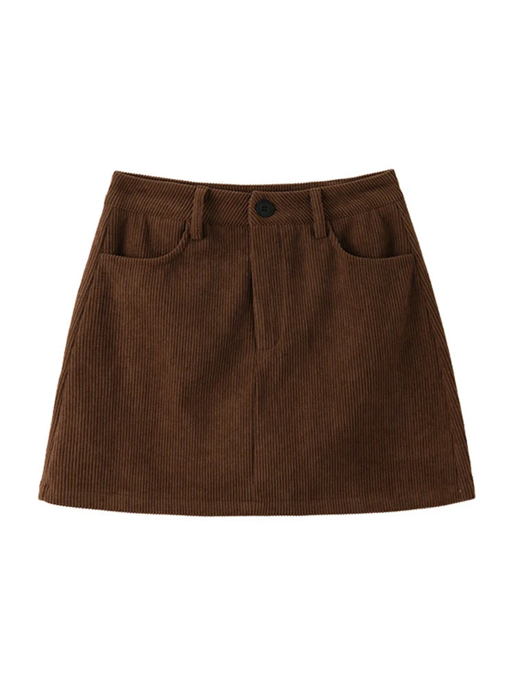 Corduroy A-Line Mini Skirt with Inner Shorts for Women