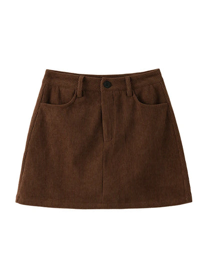 Corduroy A-Line Mini Skirt with Inner Shorts for Women