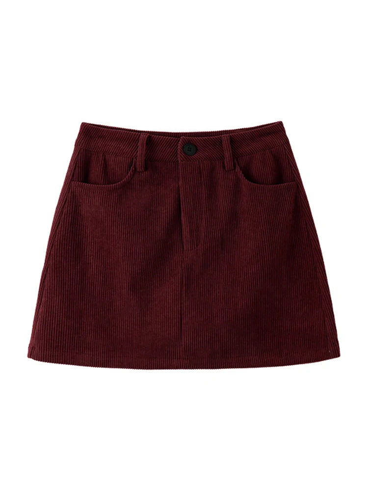 Corduroy A-Line Mini Skirt with Inner Shorts for Women
