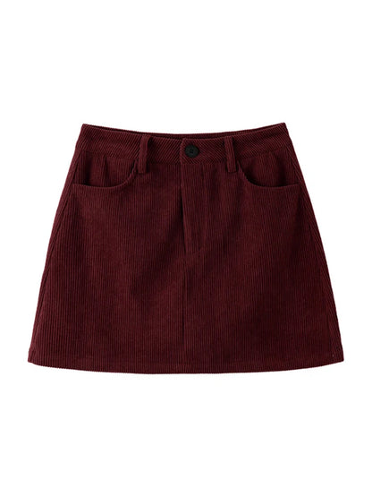 Corduroy A-Line Mini Skirt with Inner Shorts for Women