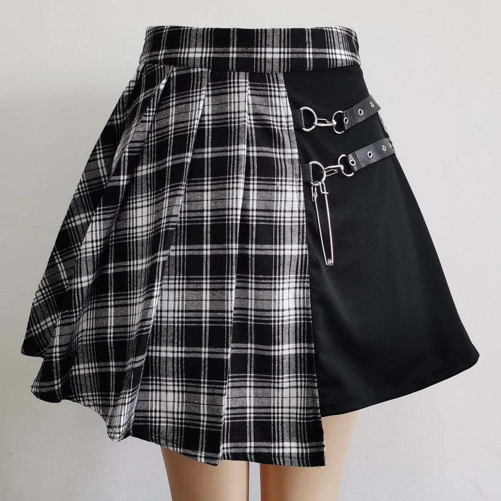 Gothic Plaid Pleated High Waist Mini Skirt for Women Chic Style