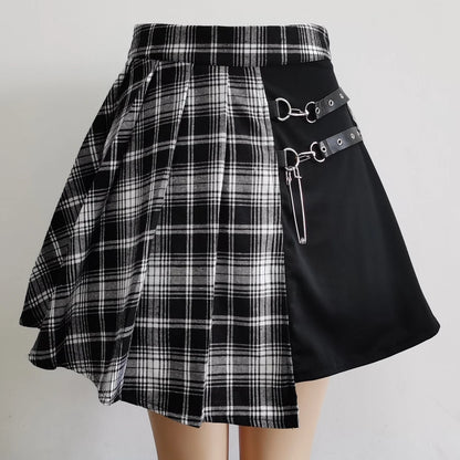 Gothic Plaid Pleated High Waist Mini Skirt for Women Chic Style