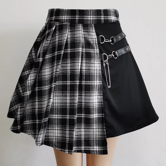 Gothic Plaid Pleated High Waist Mini Skirt for Women Chic Style