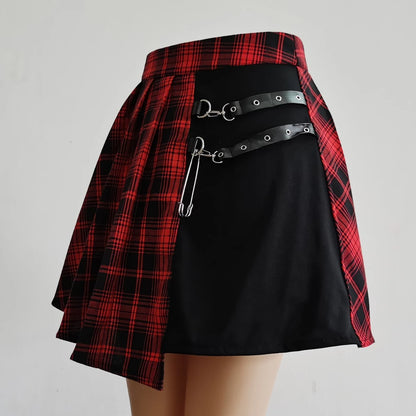 Gothic Plaid Pleated High Waist Mini Skirt for Women Chic Style