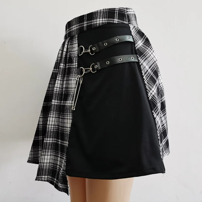 Gothic Plaid Pleated High Waist Mini Skirt for Women Chic Style