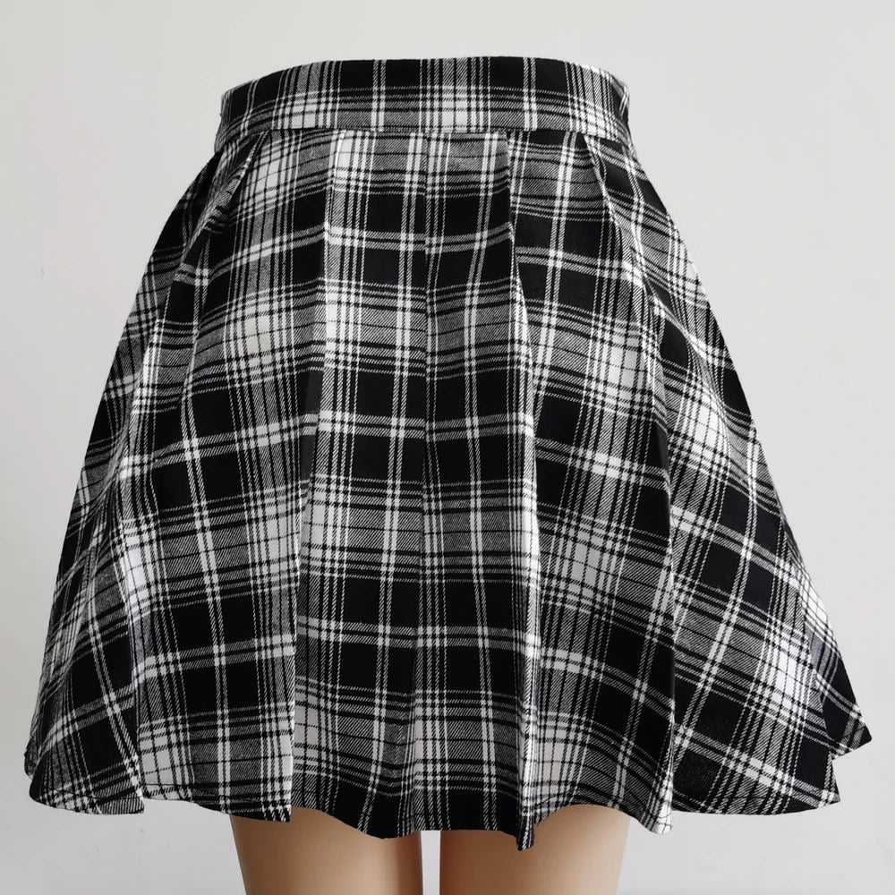 Gothic Plaid Pleated High Waist Mini Skirt for Women Chic Style
