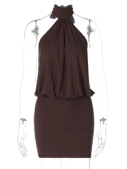 Halter Backless Ruched Slim Fit Sexy Mini Dress for Women