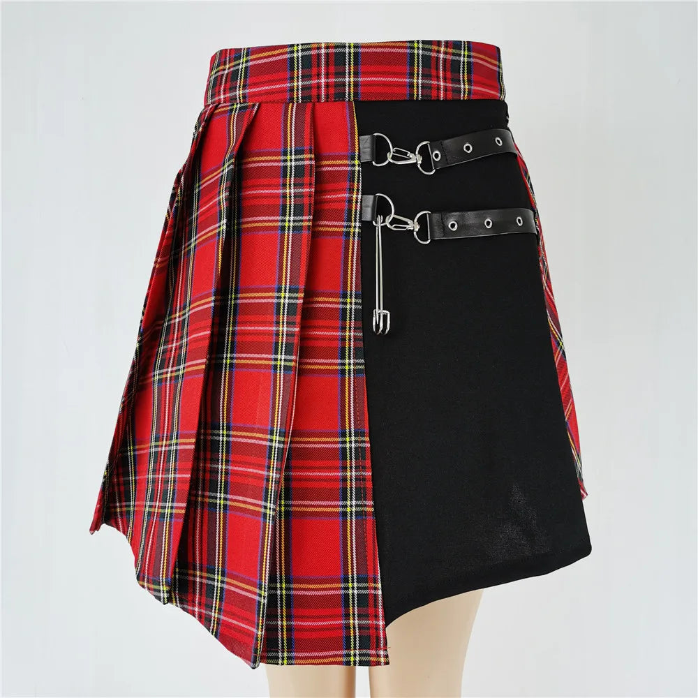 Gothic Plaid Pleated High Waist Mini Skirt for Women Chic Style